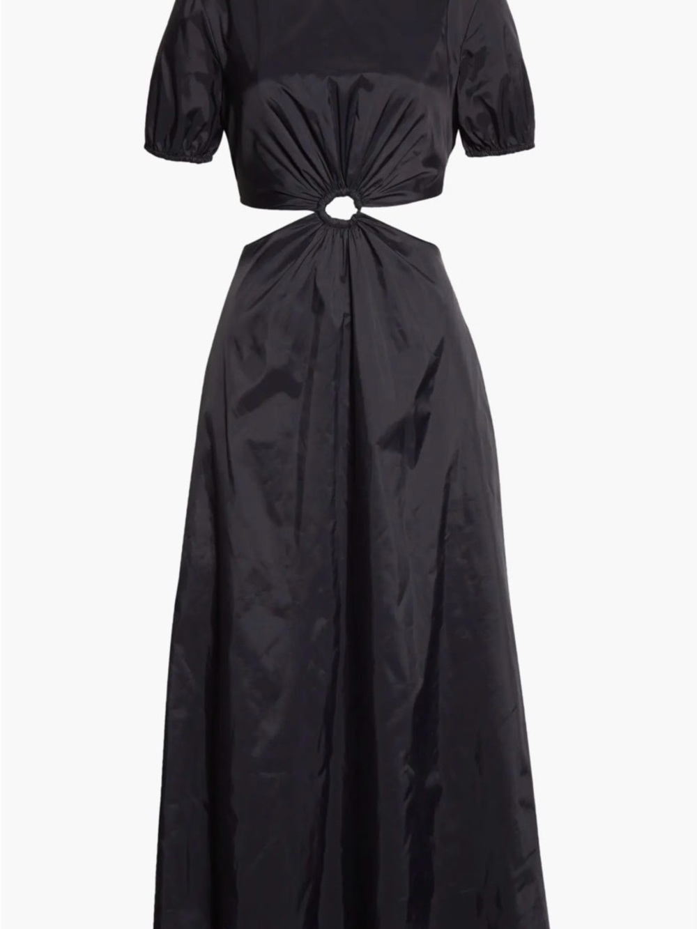 STAUD Black Cutout Maxi Dress with Ring Detail and Puff Sleeves